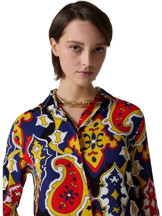 MP Massimo Piombo Womens Paisley Navy Button Down Blouse Size 6 - IT 42 - NWT - Picture 1 of 7